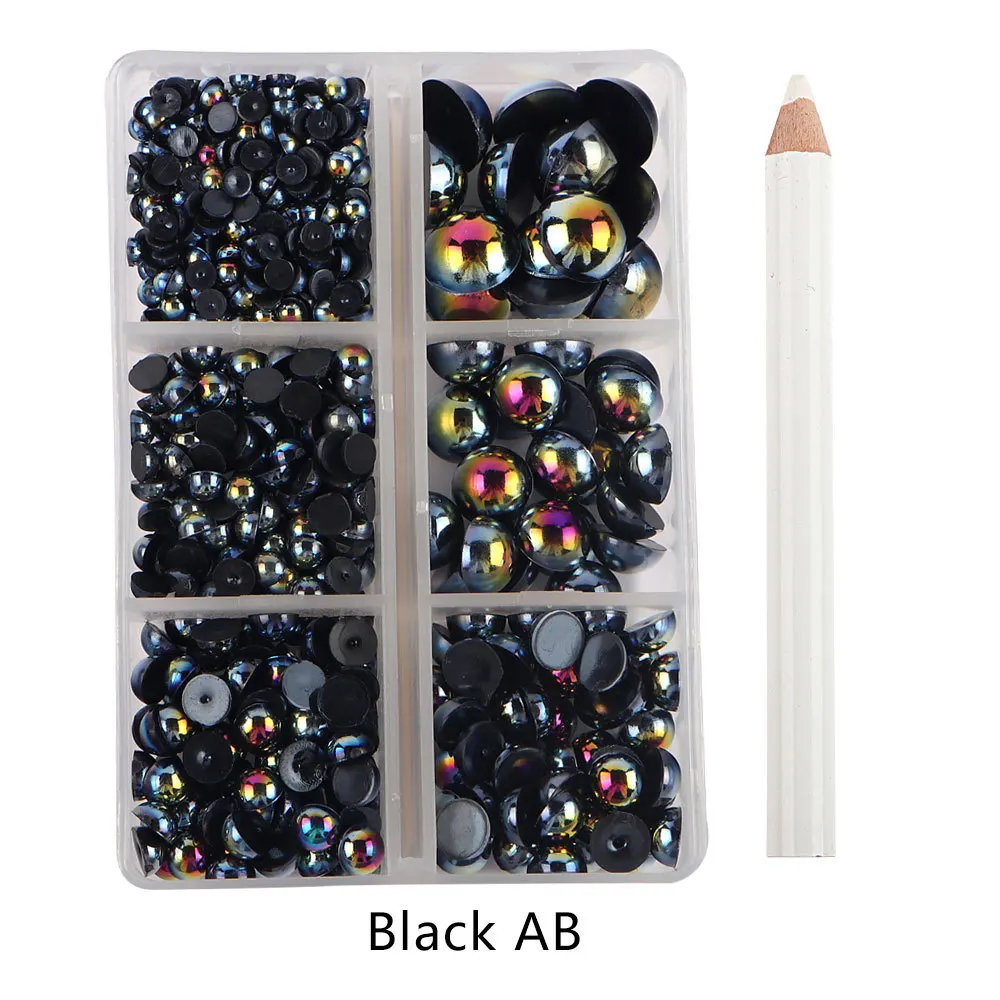 720Pcs With Dot Drill Pen Half  Round Pearl Beads Flatback  Rhinestone  For DIY Weeding Dress Make Up Nail Art  Decor F0522