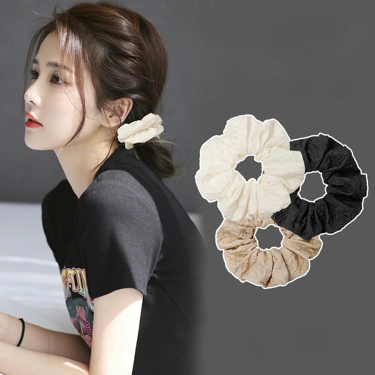 Korean Women Elastics Hair Scrunchies White Black Coffee Hair Bands Girls Children Ponytail Hair Ties Accesorios