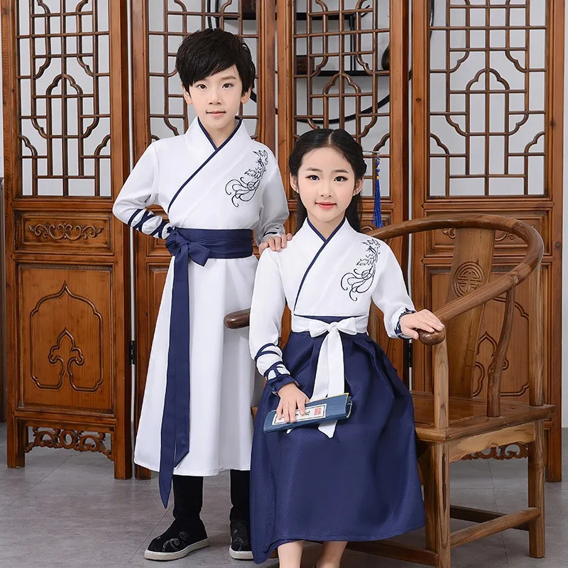 Boys and Girls Improving Hanfu Traditional Chinese Culture Student Retro Set School Performance Costume