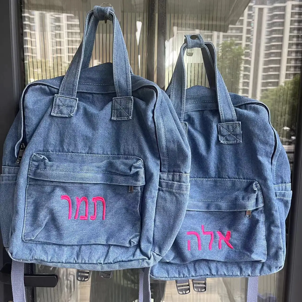 New Fashion Women's Denim Backpack Personalized Name Ladies Travelling Totes Custom Outdoor Denim Shopping Tote Bags