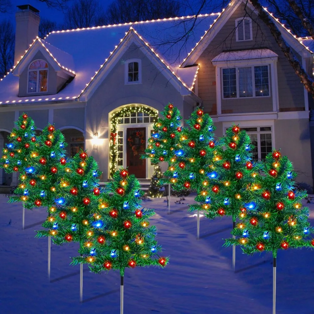 Christmas Trees Solar Path Lights, 8 Lighting Modes, 160 C6 Multi-Color Lights, Waterproof, 8 Solar