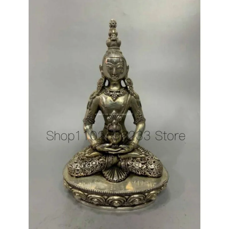 8 inch bronze silver plating carved buddhism Amitayus Amitabha Buddha statue