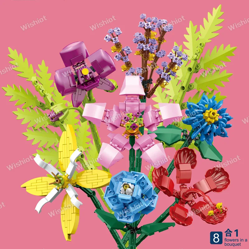 MOC 꽃 모델 빌딩 블록 3D 꽃다발 식물 해바라기 장미 벽돌 키트 홈 데코 어린이 DIY 교육용 장난감 로맨틱 선물