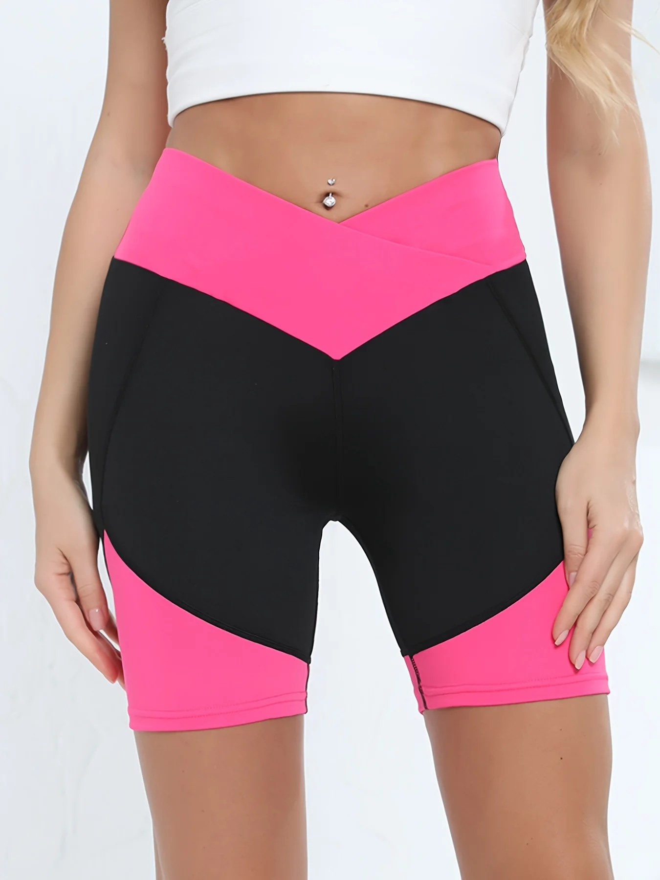 Crossover High Waist Yoga Shorts,Shorts for Women Tummy Control Workout Shorts for Women