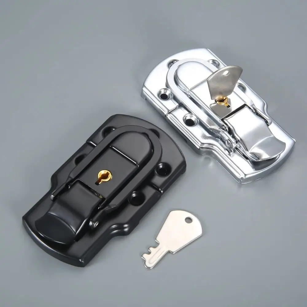 92*50mm Box Latch Hasp with Key Silver/Black Lock Buckle Copper Core Cabinet Fastener Lock