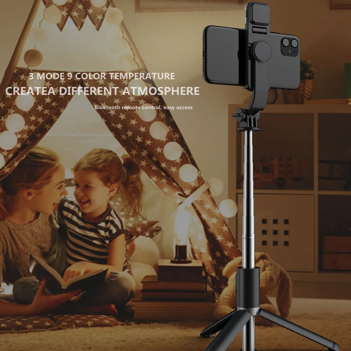 2024 Q02 selfie sticker Stick For Twitter Wireless Bluetooth Selfie Tripod With Fill Light Remote Shutter Smartphone camera