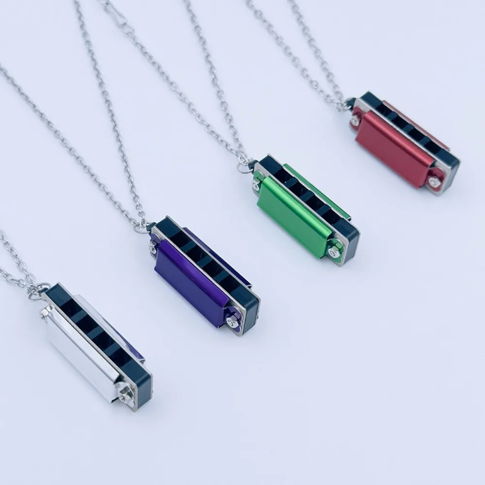 New 4-hole 8-tone Necklace Harmonica Metal Mini Music Toy Woodwind Chain Mini Musical Instrument Kids