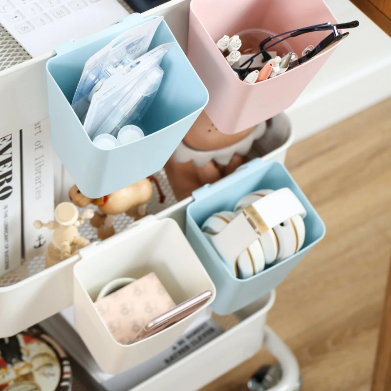 Trolley Hanging Storage Buckets Portable Bedside Hanging Basket Plastic Household Back-mounted Kitchen Hanging Storage Basket