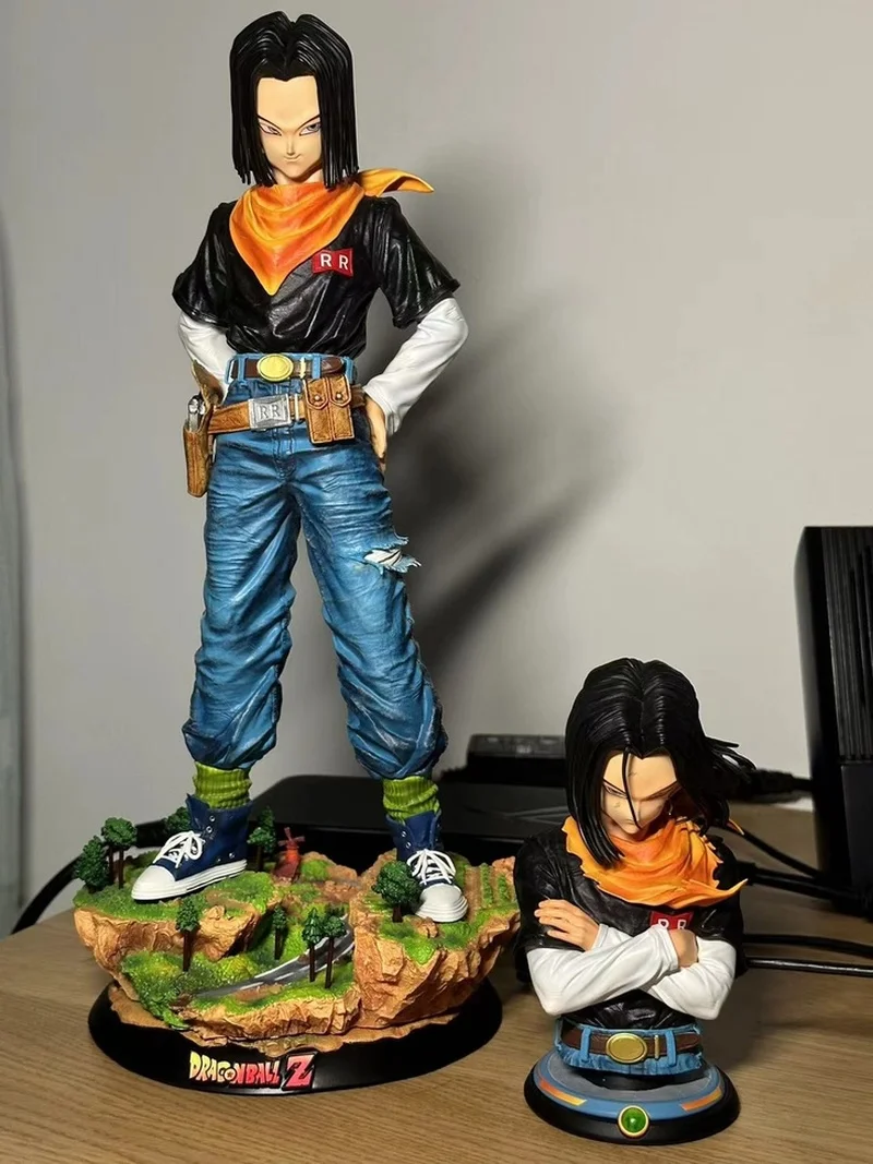 

29cm Gk Android 17 Black Pearl Anime Figures Dragon Ball Stand Up Chest Hugging Model Dolls Desktop Decorations Statue Toy Gifts
