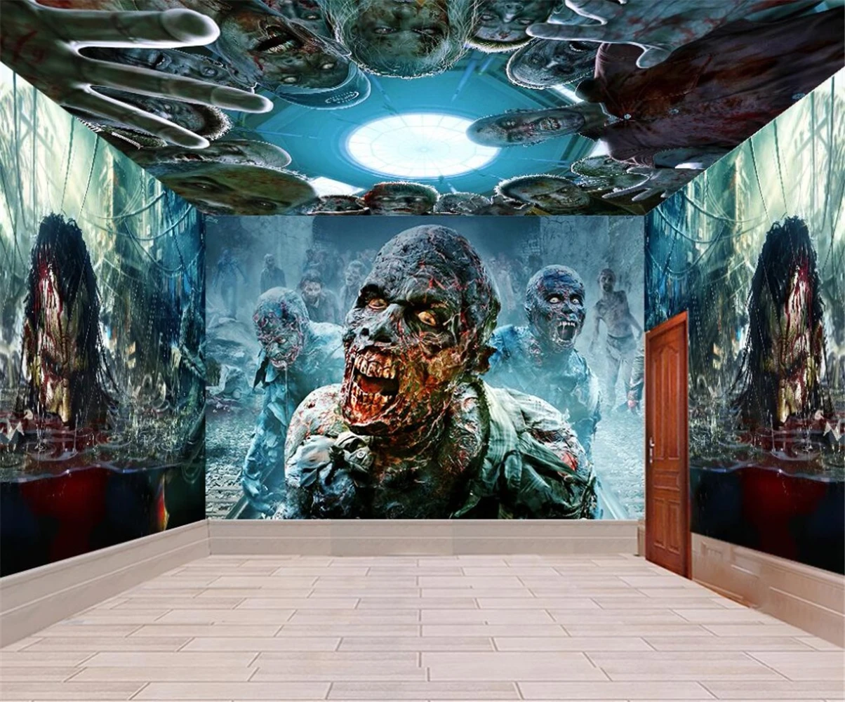 Custom papel de parede 3D Death Zombie Terror Photo mural Wall paper home decor Covering Mural Bedroom Background 3D stickers