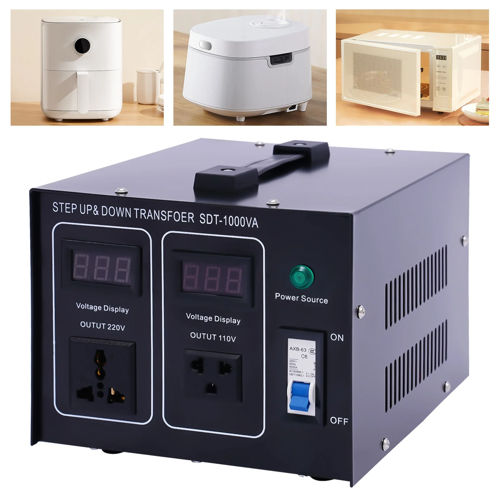 1000W Power Transformer, Compact and Portable Design, Heat Dissipation System, Voltage Converter for Home & Travel Use