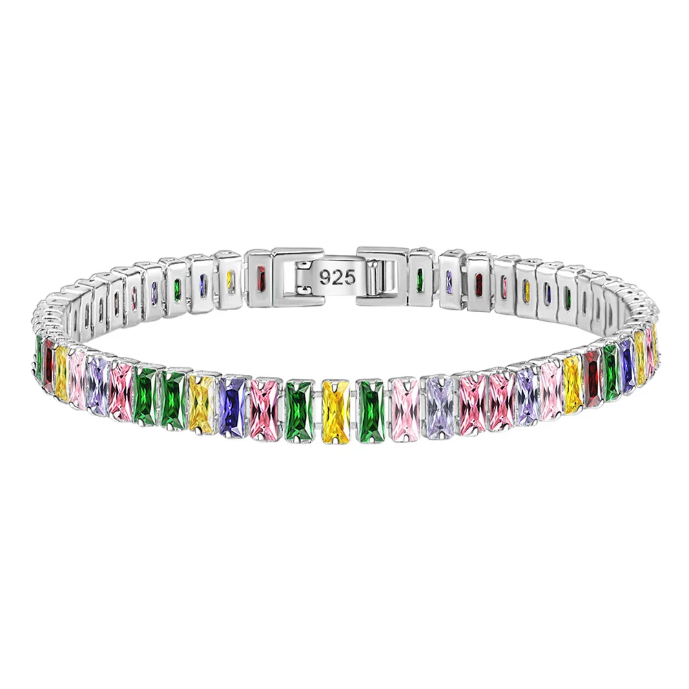 JewelryTop 925 Sterling Silver Bracelet Chain Light Luxury Color Crystal Hand Jewelry For Women Charm Wedding Gift Party 18cm image 3