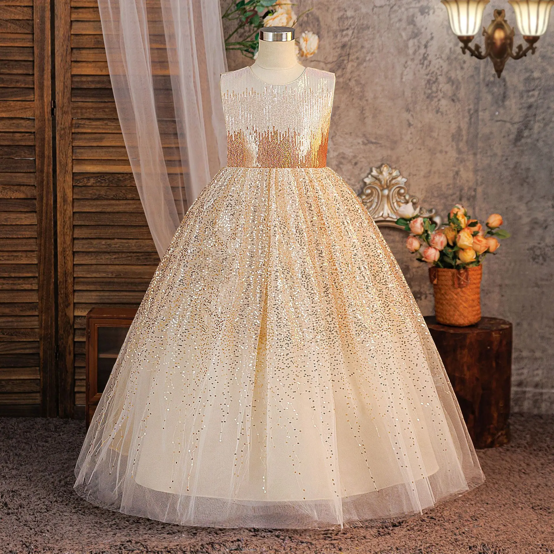 Festive Dress For Girls Bridesmaid Dress Kids Birthday Party Princess Dresses Children Wedding Ceremony Costume Birthday Gown