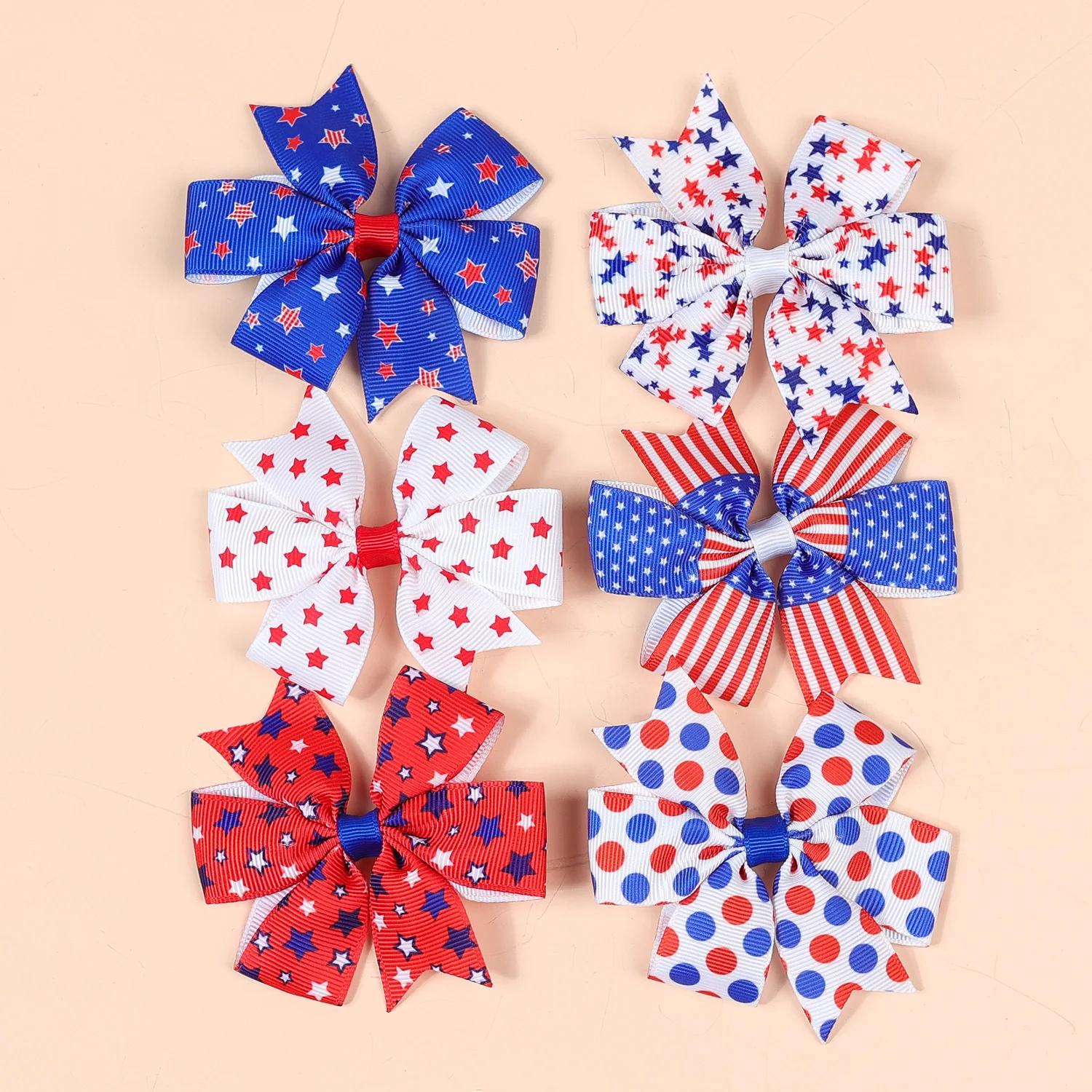 60 PCS/Lot, 4th of July Ribbon Hair Bow Clip For Independence Day Hairpins Patriotic Bows Hair Accessories