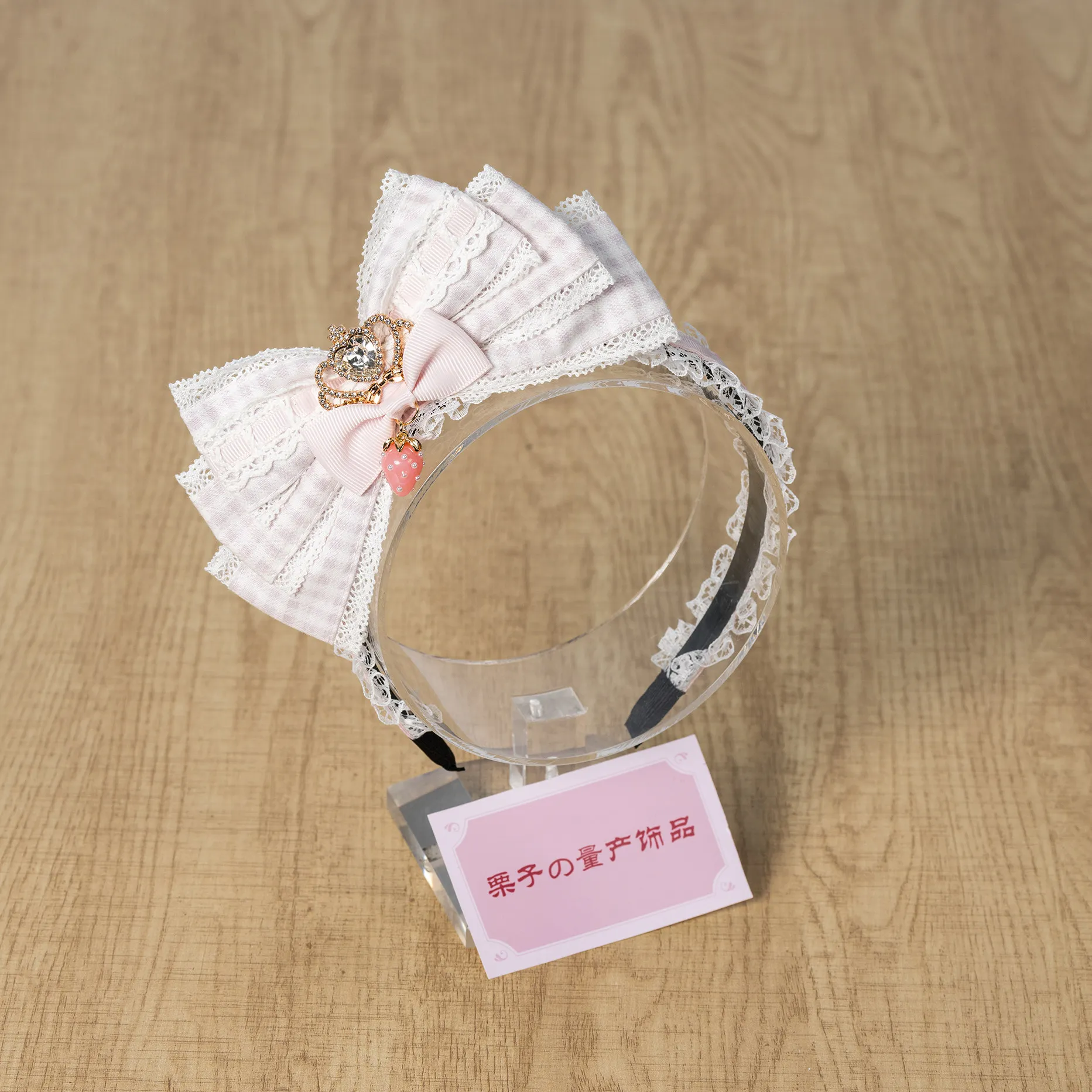 Girls' Hiar Accessories Sweet Headwear Strawberry Plaid Cosplay Accessory Handmade Big Bow Headband Lolita Headband Women