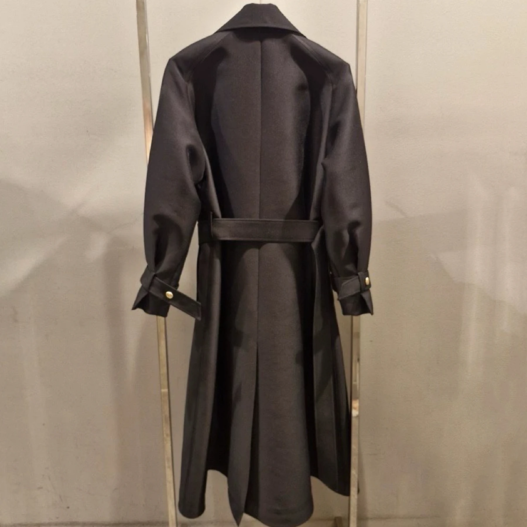 

High Quali Long Belted Coat with Stand Collar And Glossy Fini Ele Sle Korean Single M*NE Spring Faion Outerwear