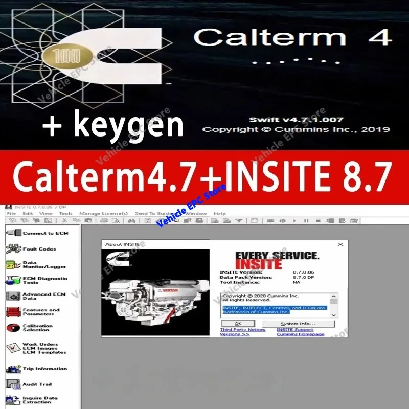 2026 hot sell new Truck Engine Diagnostic Software Insite 8.7 with + Calterm 4.7 MetaFile Keygen Never Expire Work Site Line 6 7