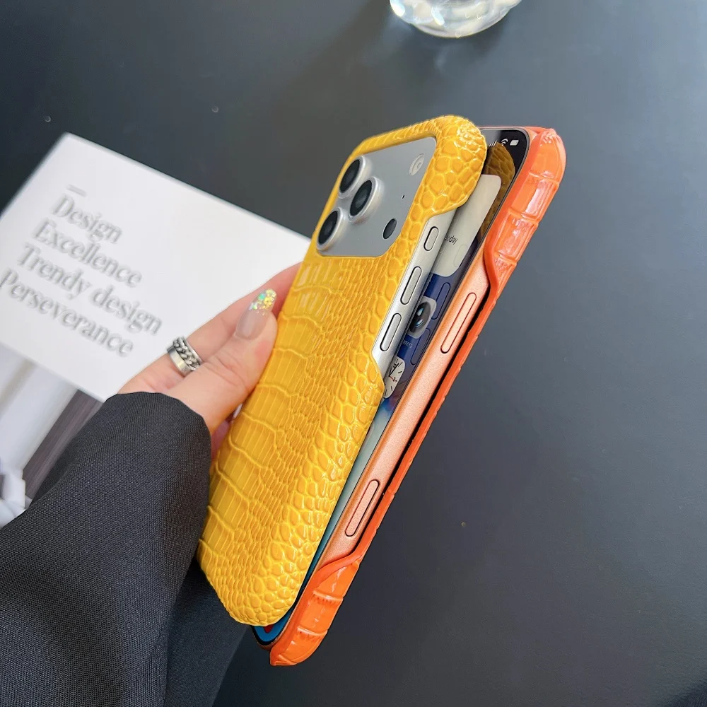 Crocodile Patterned PU Leather Glossy Case For iPhone 18ProMax 17 16 15 14 Pro Max Plus 13 12 11 Luxury Creative Frameless Cover