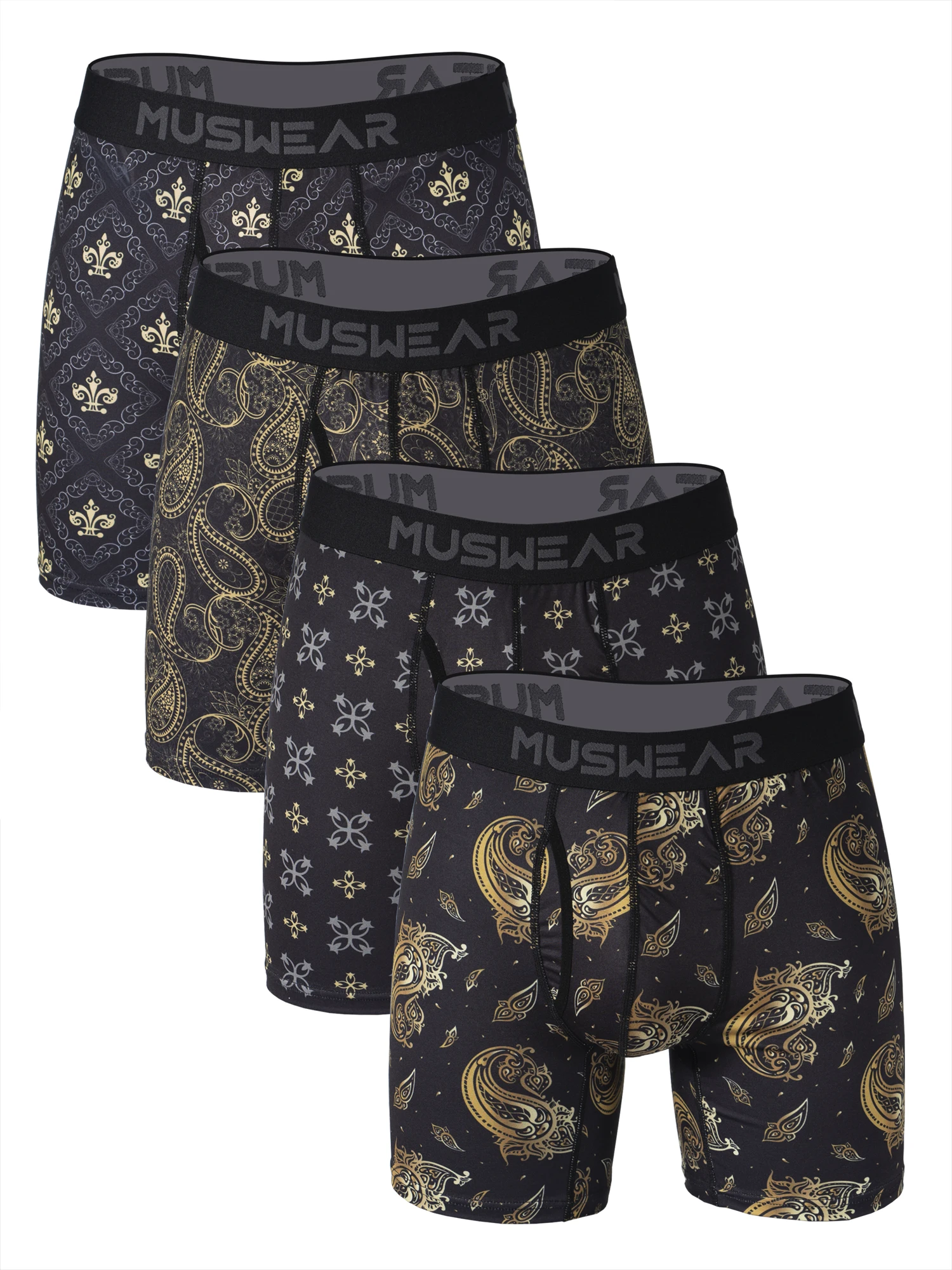 4pcs MUSWEAR Men's Boxer Briefs with Side Opening, Double-Sided Brushed, High Elasticity, Wide Waistband, Quick-Drying, Prem