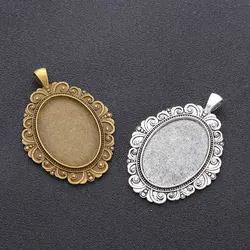 5pcs/lot 25x35mm Oval Cabochon Pendant Bases Vintage Tray Charms For Jewelry Making Findings DIY Resin Necklaces Accessories