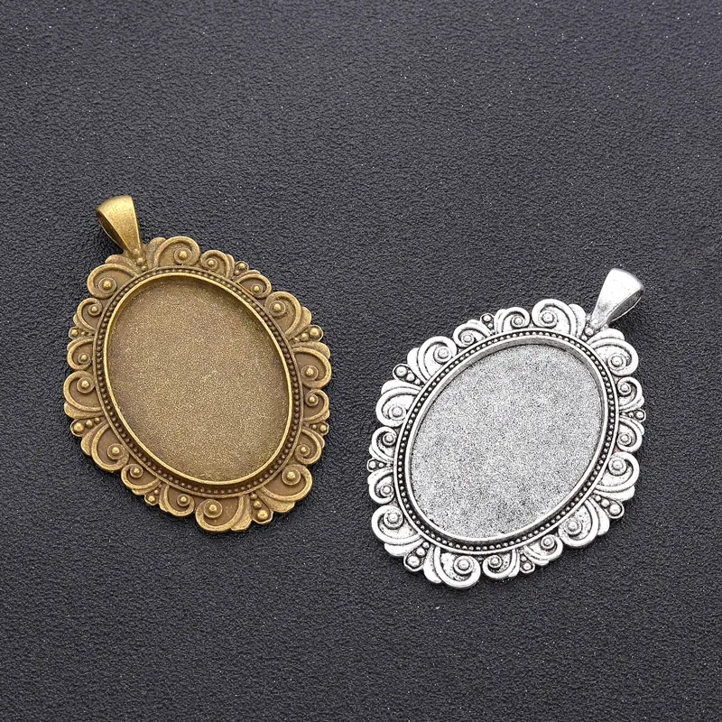 5 sztuk/partia 25x35mm owalny wisiorek z kaboszonem podstawy Vintage taca Charms do tworzenia biżuterii DIY naszyjniki z żywicy akcesoria