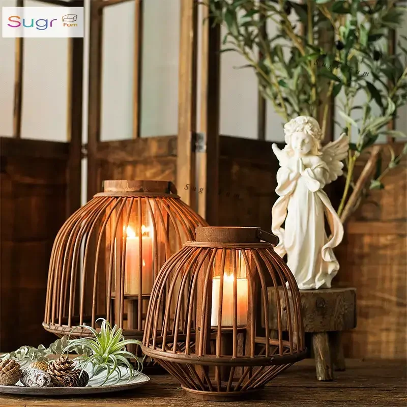 

JK Mu Space, exclusive American-Chinese handmade bamboo lantern ornament decoration, Nordic retro light luxury lamp