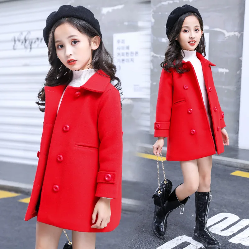 Girls Wool Coat Jacket Outerwear 2023 Beautiful Warm Thicken Plus Velvet Winter Autumn Cotton School Teenagers Children\'s Clothi