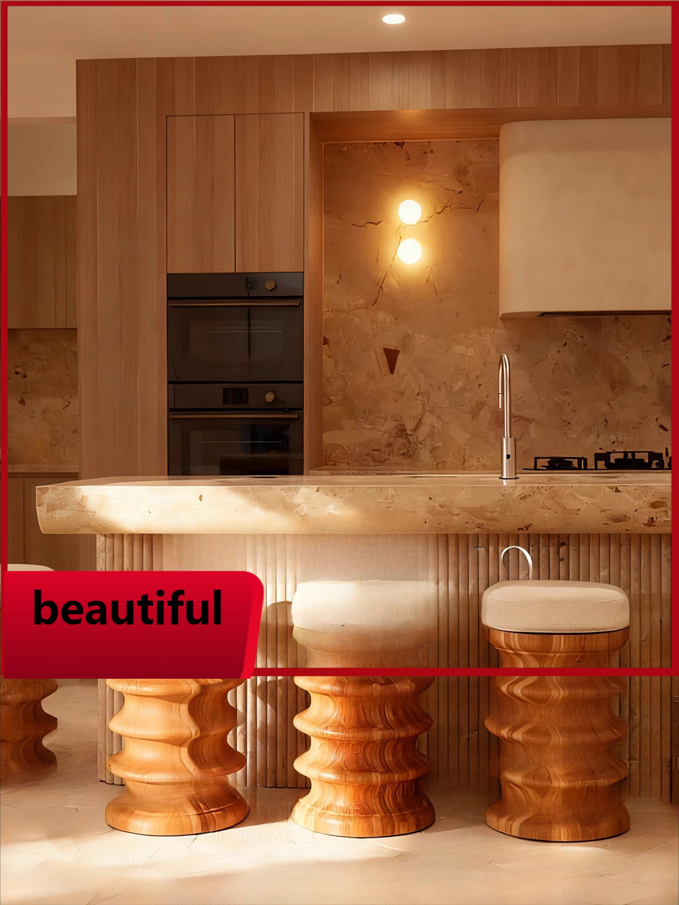 

X Retro style bar bar chair log tall round stool solid wood/villa large flat bar stool