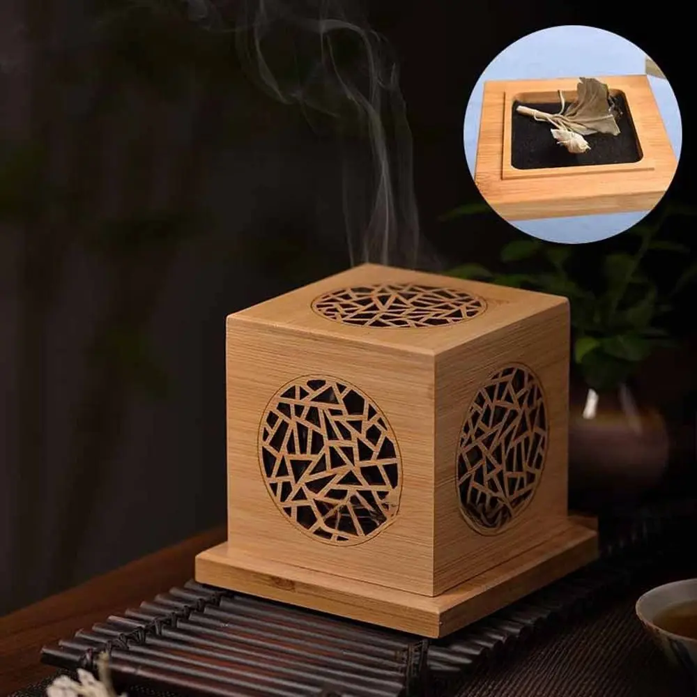 

Multi-function Bamboo Incense Burner Hollow Out with Cover Sage Incense Box Anti-Scald Aromatherapy Box Yoga Room