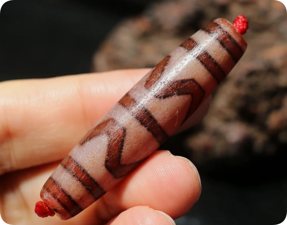 Magic Power Tibetan Old Agate Double Tiger Tooth dZi Bead Pendant Amulet Totem