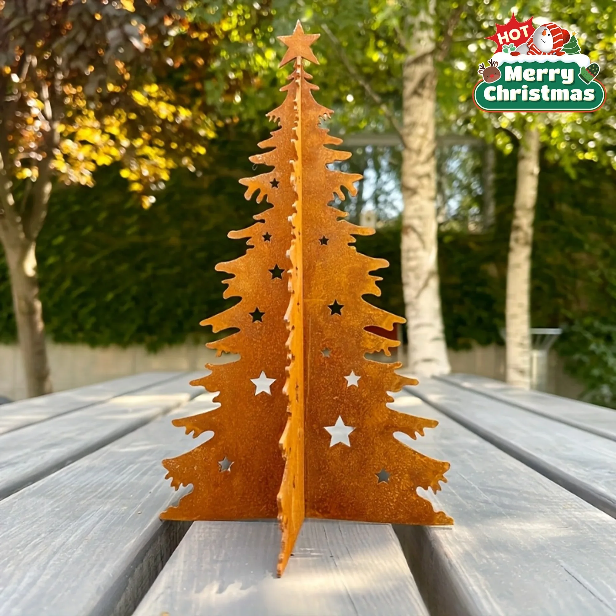 3pcs, Rustic Christmas Tree Metal Decorations Plug for Indoor and Outdoor Garden Art, Holiday Collection Decor