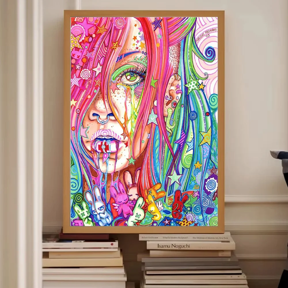 حية مخدر قماش الفن تريبي جدار ديكور السريالية اللوحة مجردة التعبير الحديث ديكور فني للمنزل هدية فريدة من نوعها ترين