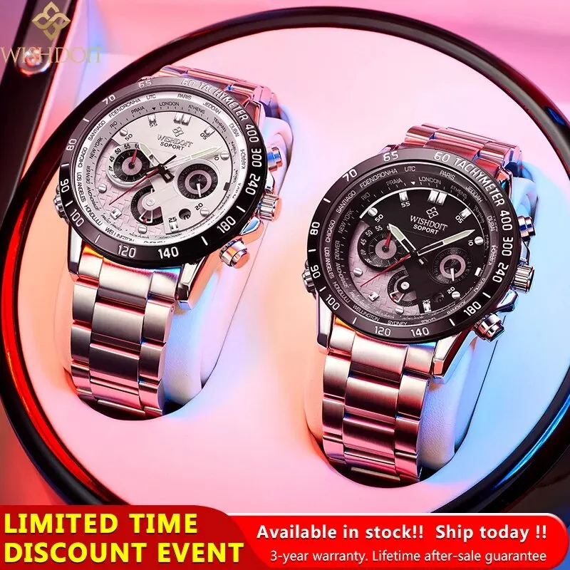 WISHDOIT Watch for Men Waterproof Original Stainless Steel Sport Chronograph Quartz Luxury TOP Brand WISHDOIT Fashion Wristwatch