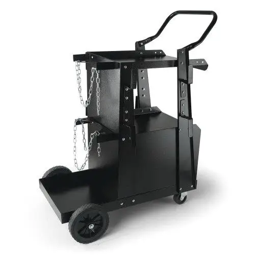 Sturdy 2-Tier Welding Cart with Lockable Cabinet, 265LBS Capacity, 360° Swivel Wheels & Tank Chains for tig /ARC/Plasma