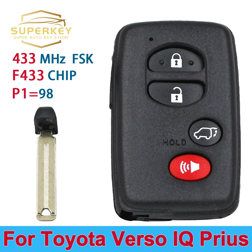 SUPERKEY 4 Buttons 433MHz FSK 89904-0F010 89904-47190 For  Smart Car Key Toyota Corolla IQ Prius  ID74-WD04