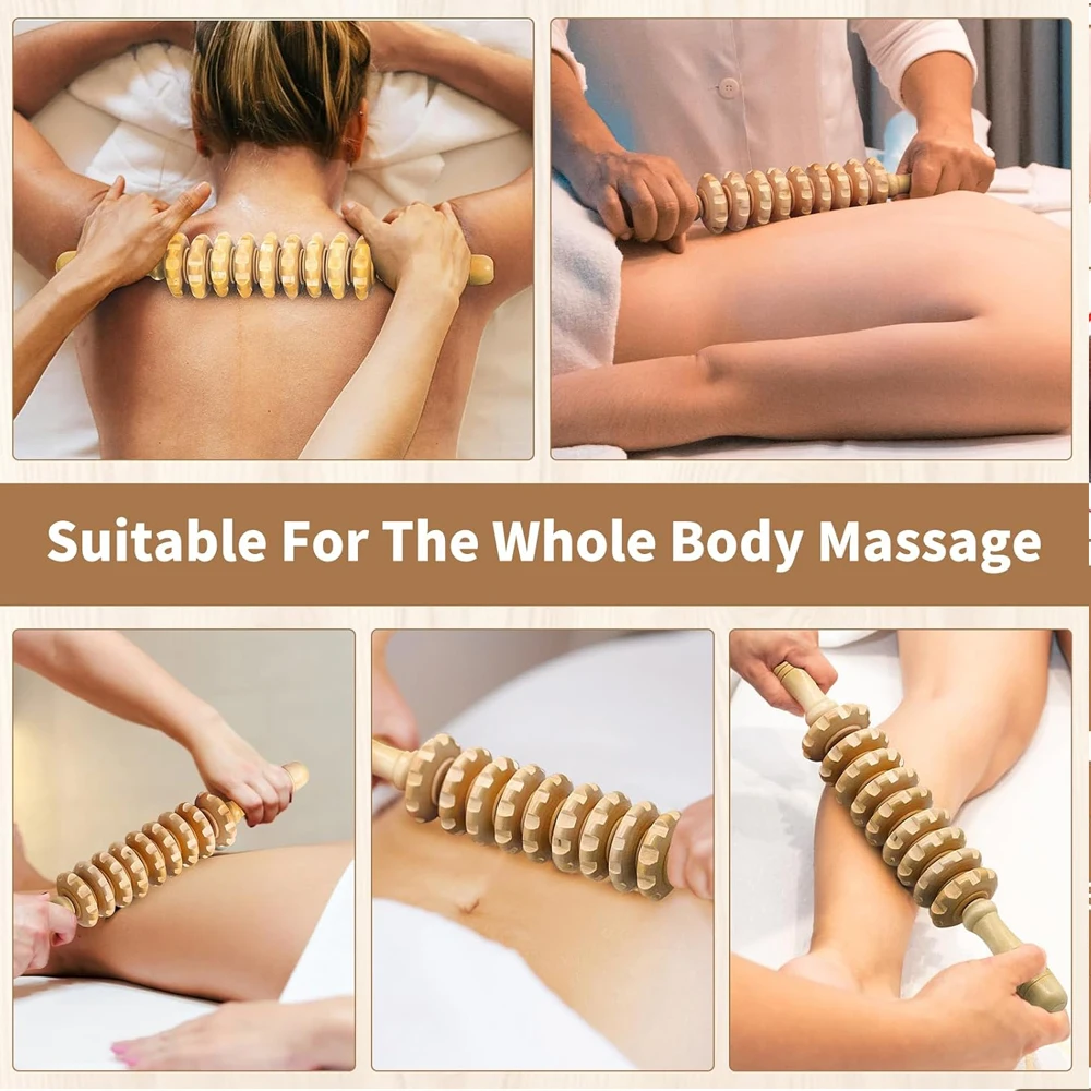 Herramientas de masaje de terapia de madera para moldear el cuerpo, tratamiento de puntos de 20 cuentas, Gua Sha y Palo de rodillo de masaje Manual
