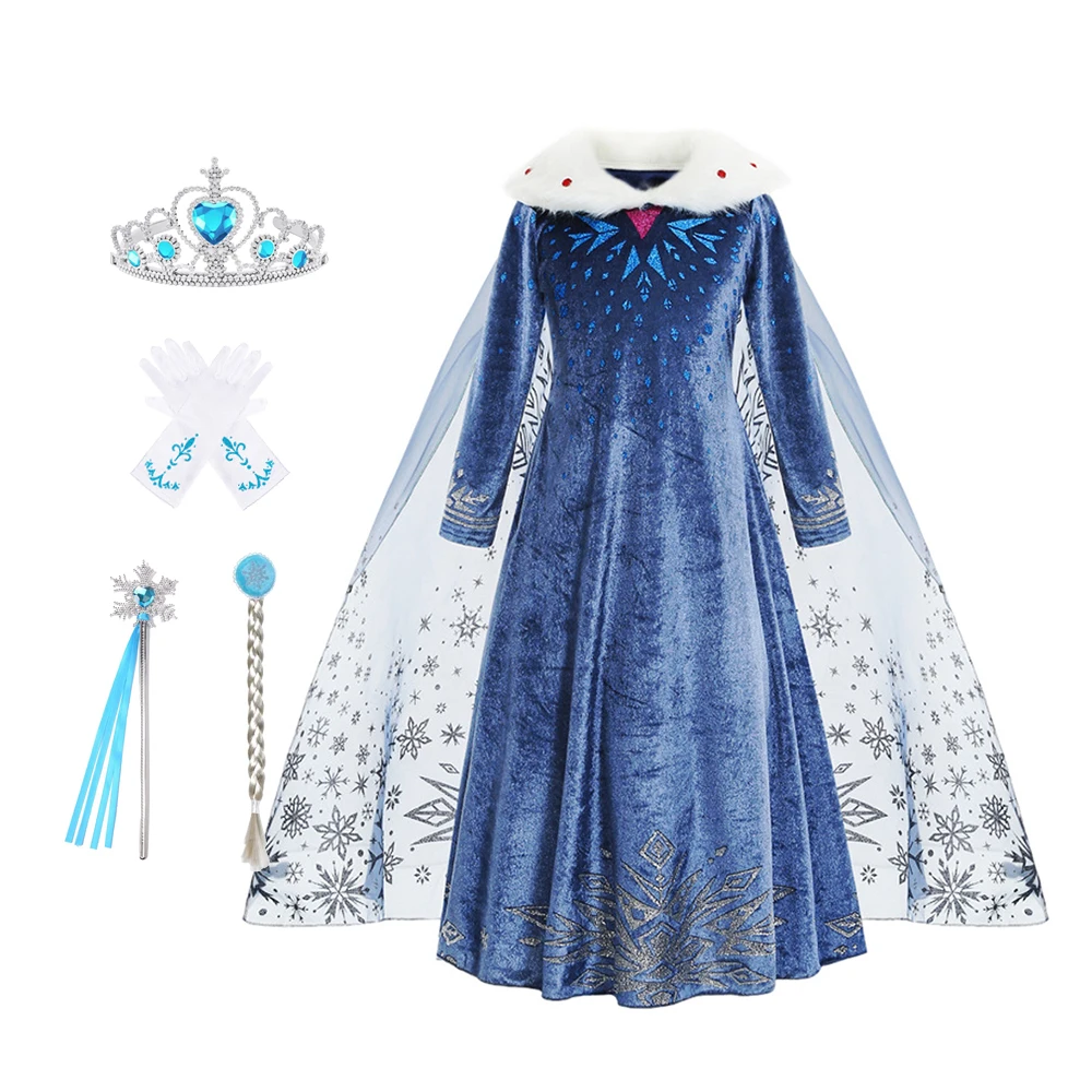 

Elsa Dress for Girl Princess Winter Costume Kids Cosplay Blue Long Sleeve Clothes Snow Queen Children Clothes