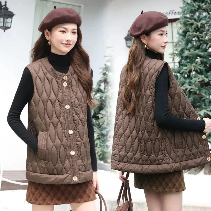 Gilet in cotone con tasche basic Donna Autunno Inverno Conciso monopetto Parka senza maniche Donna Girocollo Giacche in cotone Donna