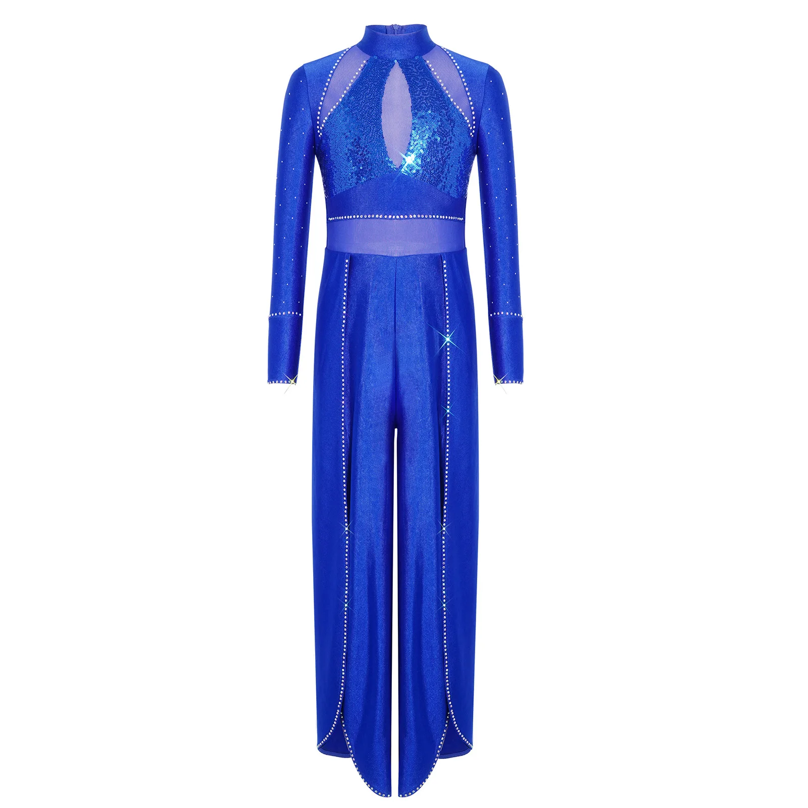

Kids Girls Lyrical Jazz Dance Figure Skating Costume Jumpsuit Long Sleeve Sequin Split One-piece Ballroom Tango Modern Dancewear
