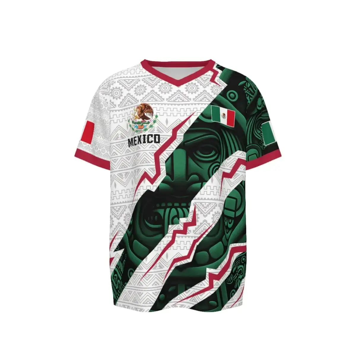 2026 New Mexican Soccer Jersey ,Mexico Aztec Calendar Style Jerseys, Soccer Lover Gift, 2026 V-Neck Football Jersey for Fans