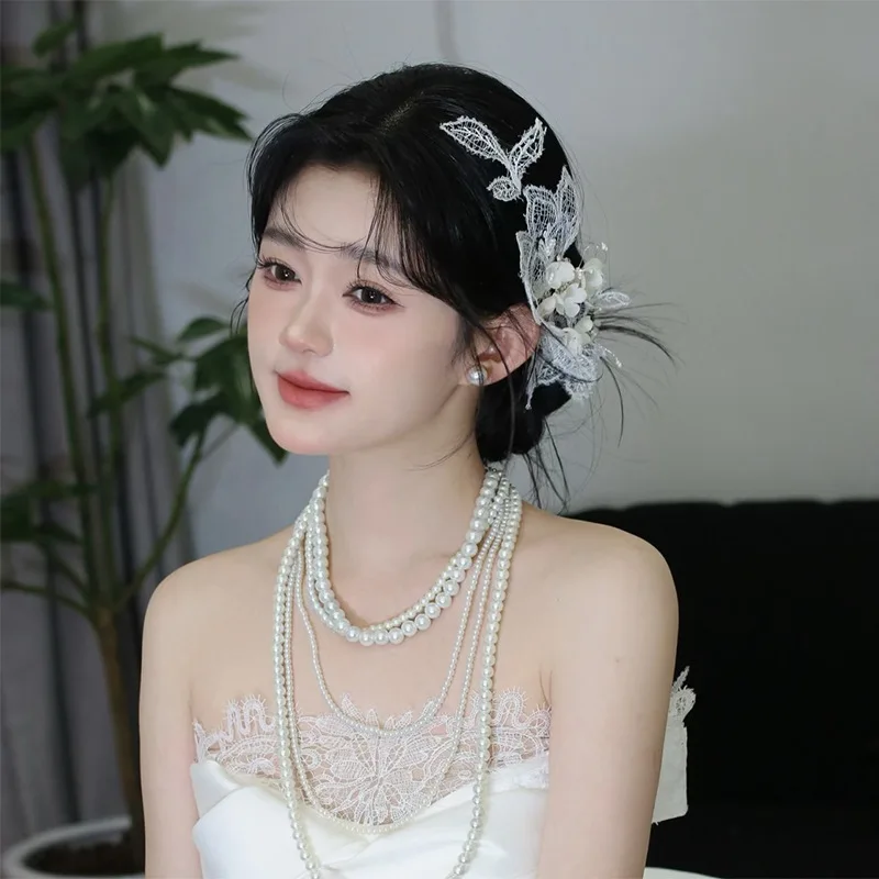 

Ele Korean Sle Wedding Hair Accories Tulle Clip Sli Simple Bridal Headwear Floral Hairpin for Brides