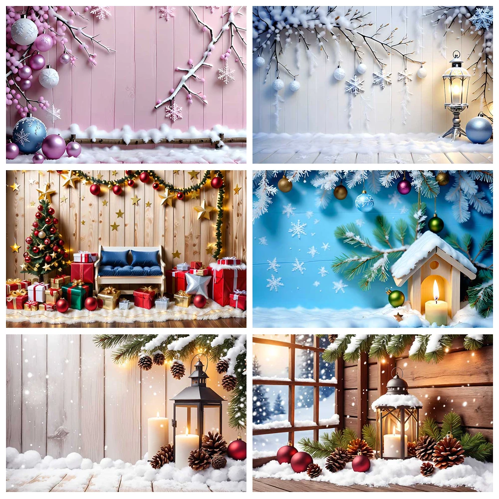 

MOON.QG Christmas Back Drop Wood Lantern Snow Candles Backgrounds For Photographs Poster Decoration Props Newborn Baby Wallpaper