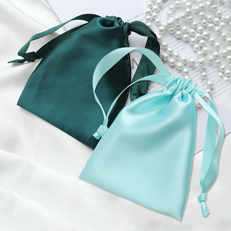 Silk Gift Bag Satin Drawstring Bags Pouch Storage Pocket For Jewelry Cosmetic Makeup Wedding Christmas Gift Packaging Pouches