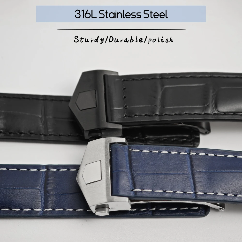 20mm 21mm 22mm Leather Cowhide Watch Strap Crocodile Pattern Calfskin Watchband for Tag Heuer Grand Carrera F1 Monaco Aquaracer - view 4
