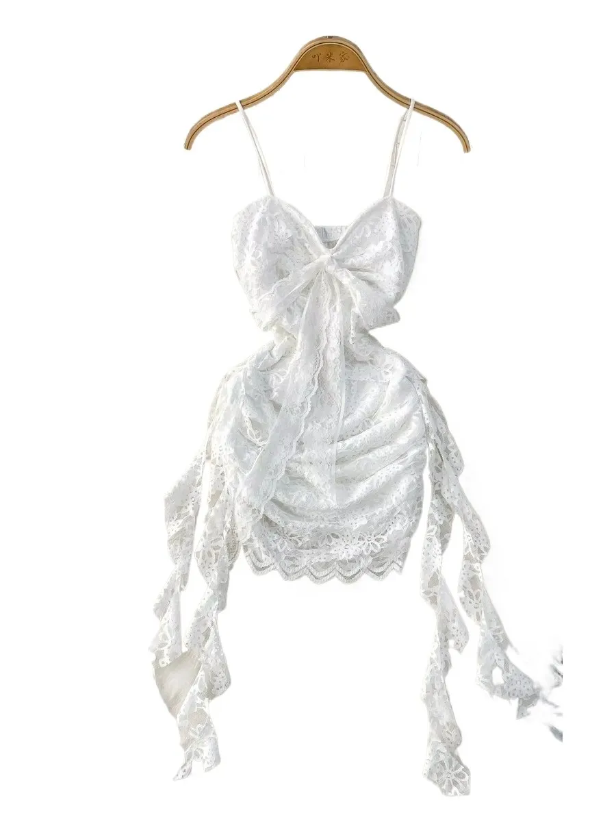 SSTss Hottie moda Sexy corte bajo encaje Streamer vestido con tirantes mujer novedad de verano Falda corta ajustada vestidos Nini