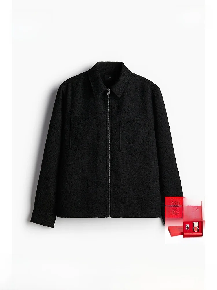 

Мужская куртка H&M: простая модель с воротником-стойкой, на молнии, повседневная верхняя одежда, приятная на ощупь, из полиэфирного волокна, с длинными рукавами, стандартный крой.