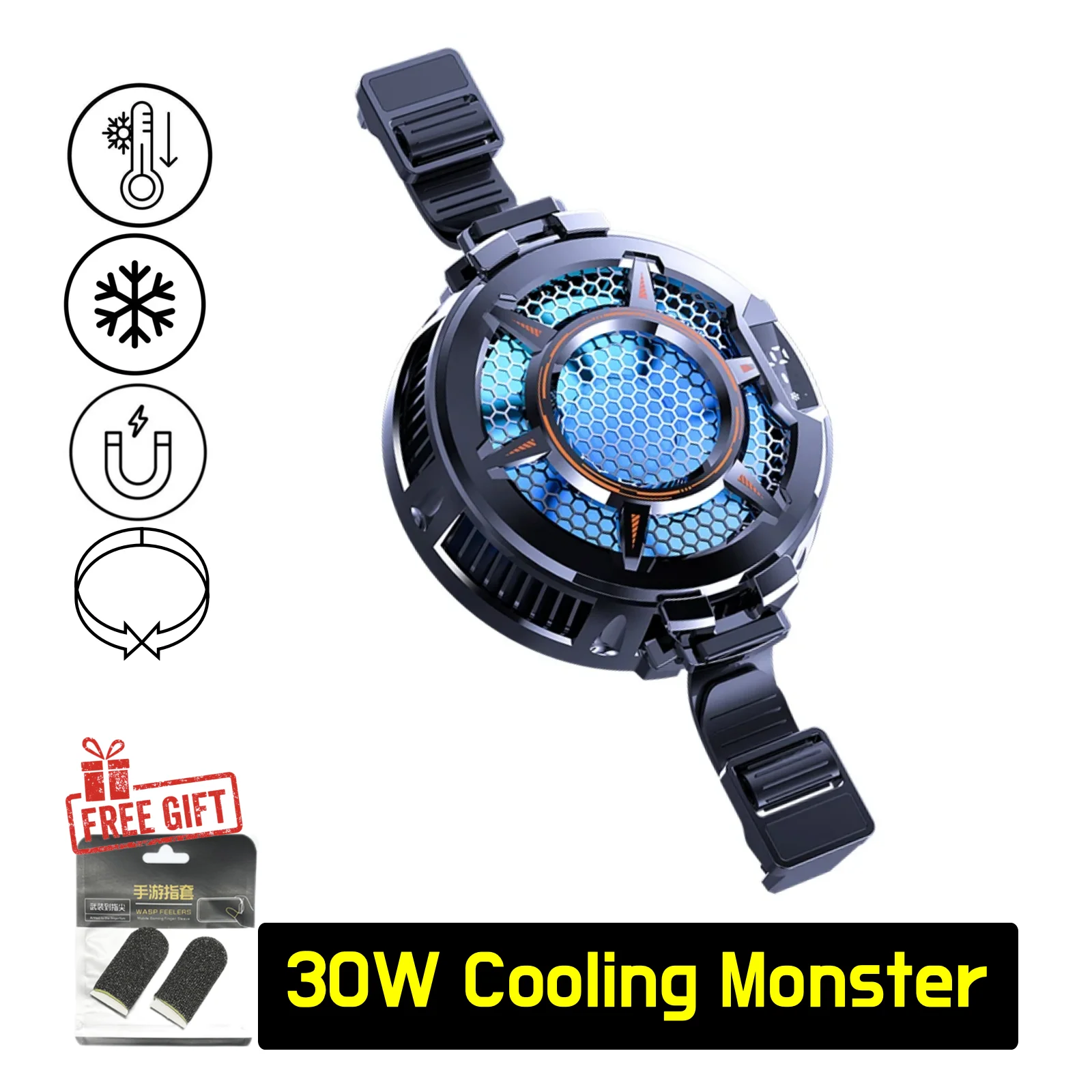 30W iPad Cooler, 105mm Strong Semiconductor Cooling Fan for iPad/Galaxy Tab/Xiaomi Pad, 3-Gear Adjustment, Temperature Display