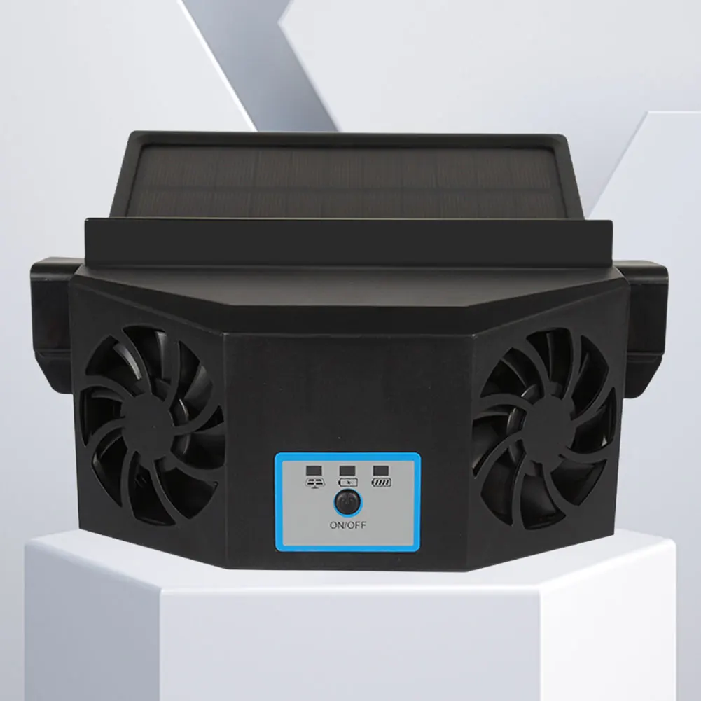 Auto Ventilation Fan 2.4V Radiator Ventilation System Air Circulation Fan Solar Charging 2 Heads Air Exhaust Radiator Auto Parts