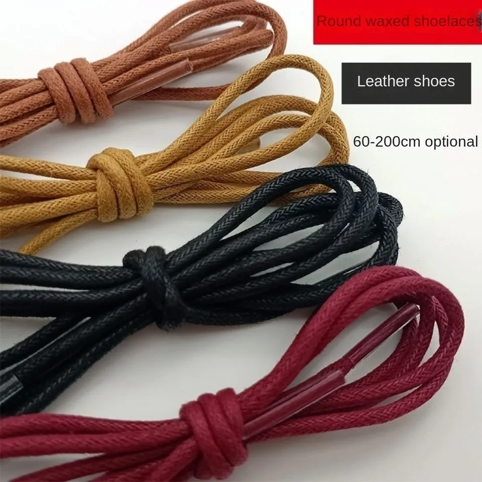 Leather Shoes Waxing round Shoelace Thin Pure Cotton Leather Boots  Black White Brown Red Navy Blue Men and Women