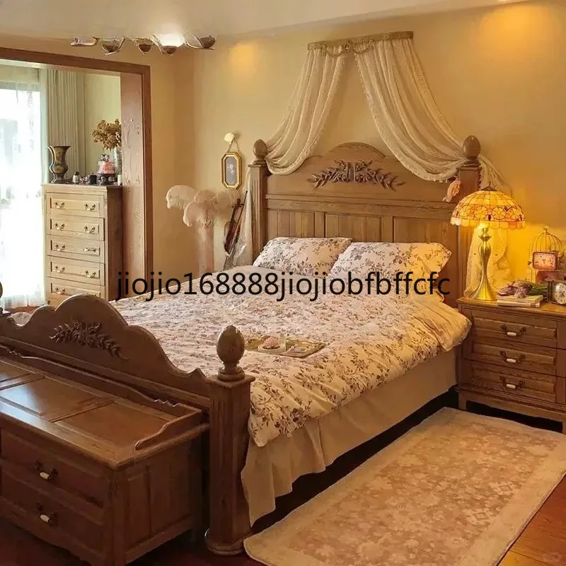 Suitable for   retro homestay simple carved 1.5 meters medieval children's bed big bed
